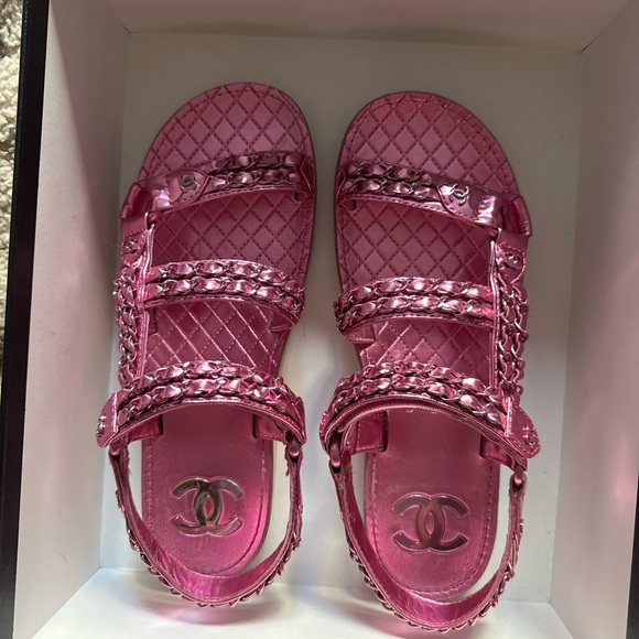 Chanel Metallic Pink Dad Sandals - Picture 1 of 3